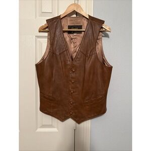 Vintage David James Western High Quality Leather Vest 42R - Made in USA Cowboy